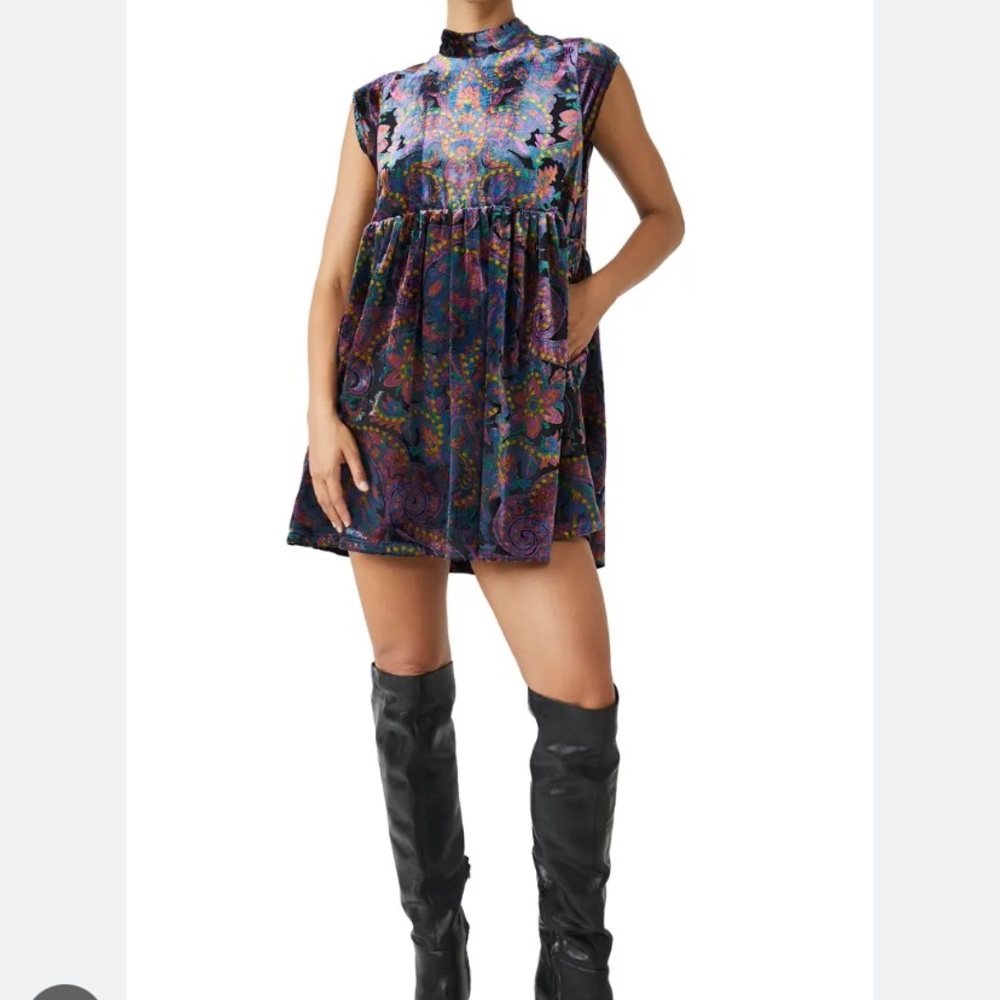 NWT Free People All The Time Mock Neck Velvet Minidress